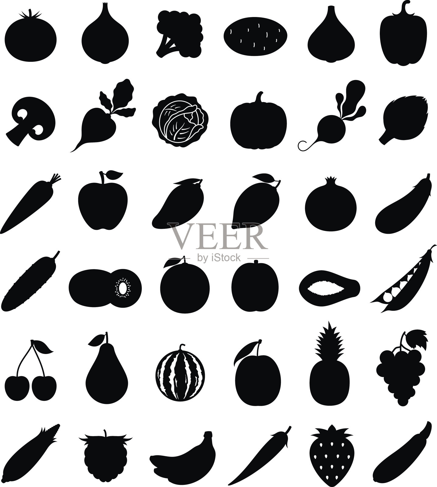 矢量水果和蔬菜图标孤立在白色插画图片素材