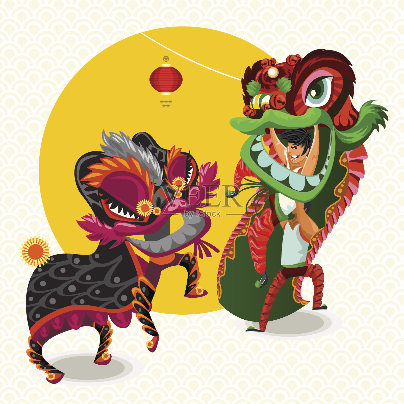 中国农历新年舞狮大战设计元素图片