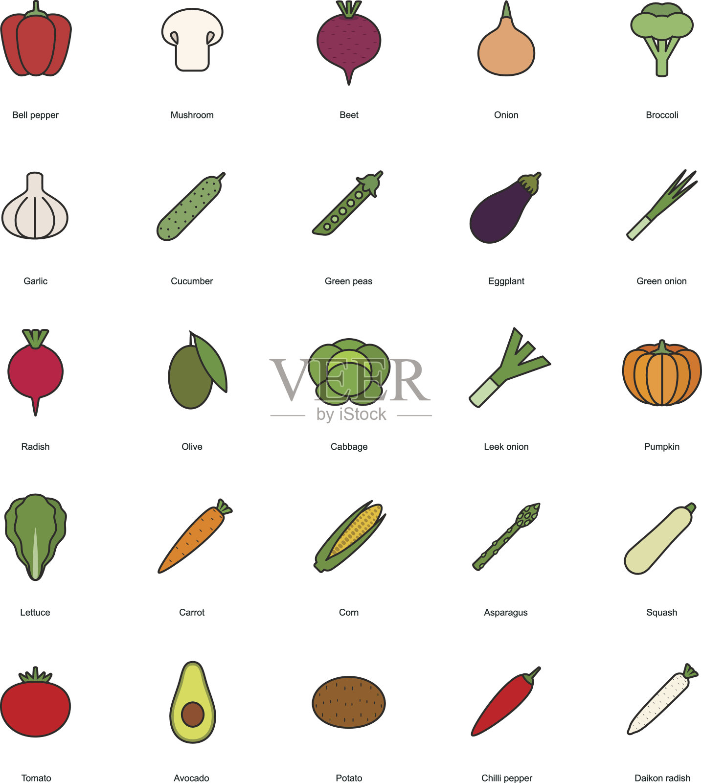 蔬菜彩色图标套装插画图片素材