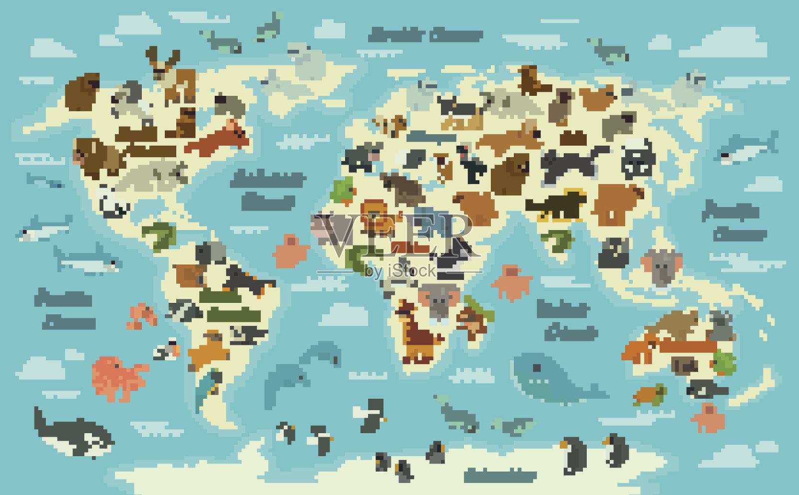 动物世界地图插画图片素材