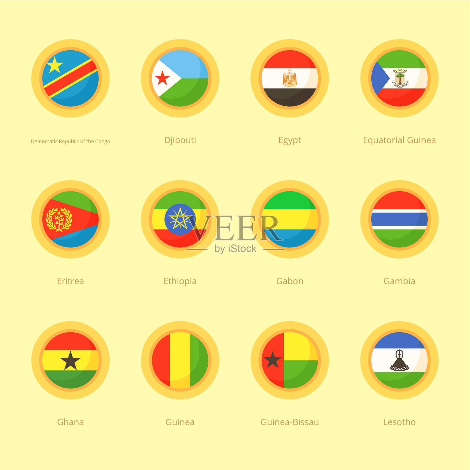 非洲圆形旗帜(刚果民主共和国、埃及、埃塞俄比亚)图标素材