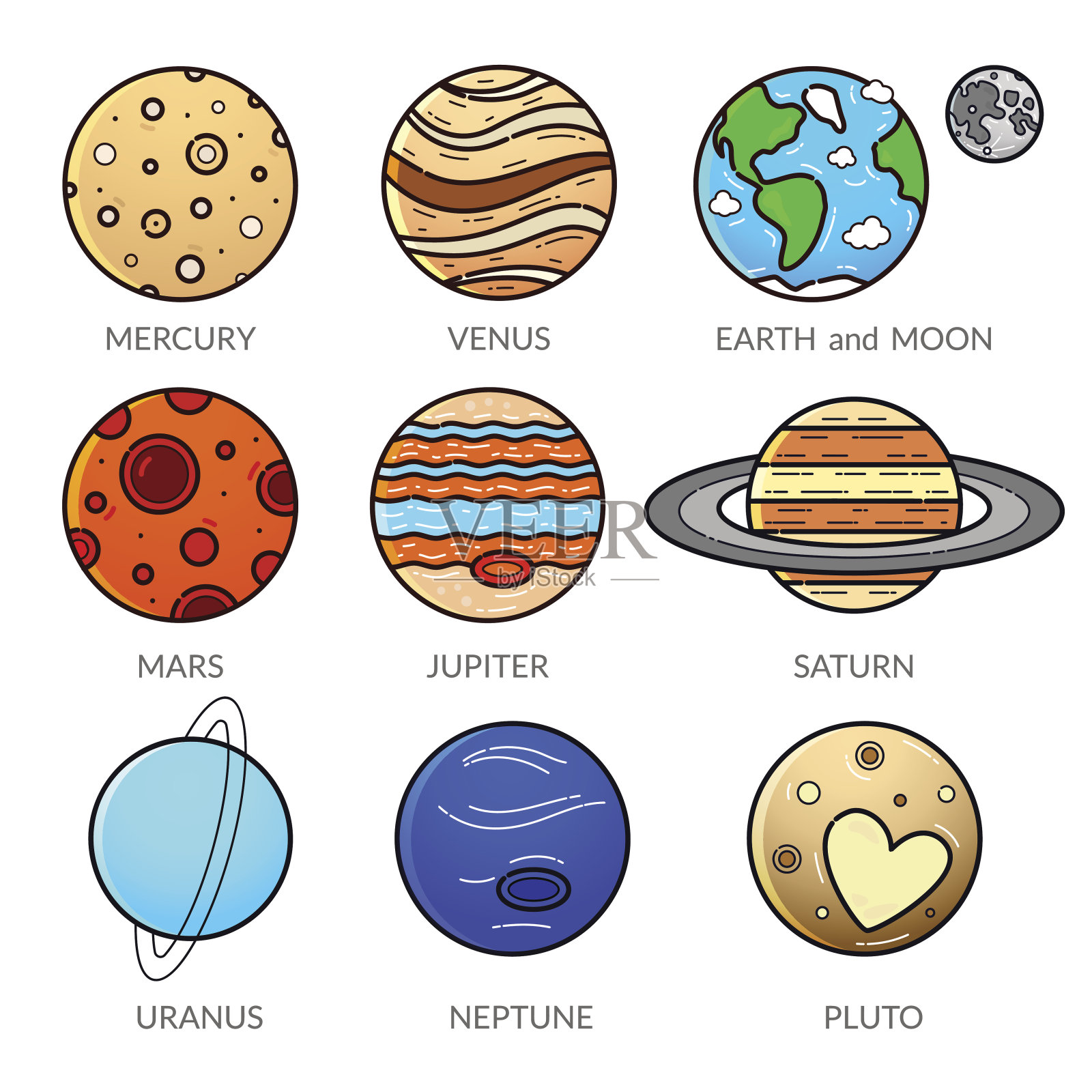 太阳系行星的图标，矢量插图设计元素图片