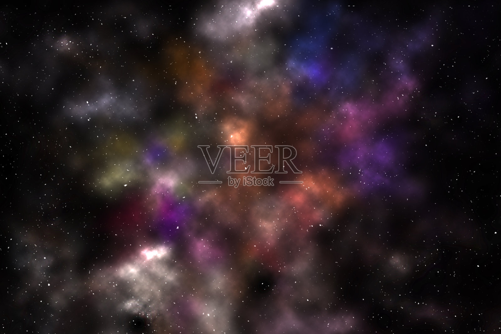 太空场景背景与多彩的星系星云云插画图片素材