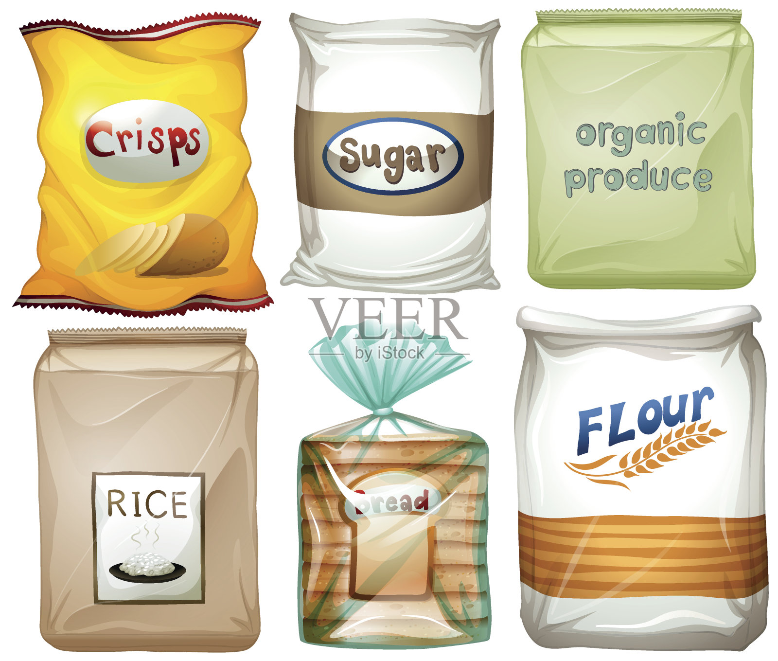 袋子里装着不同种类的食物插画图片素材