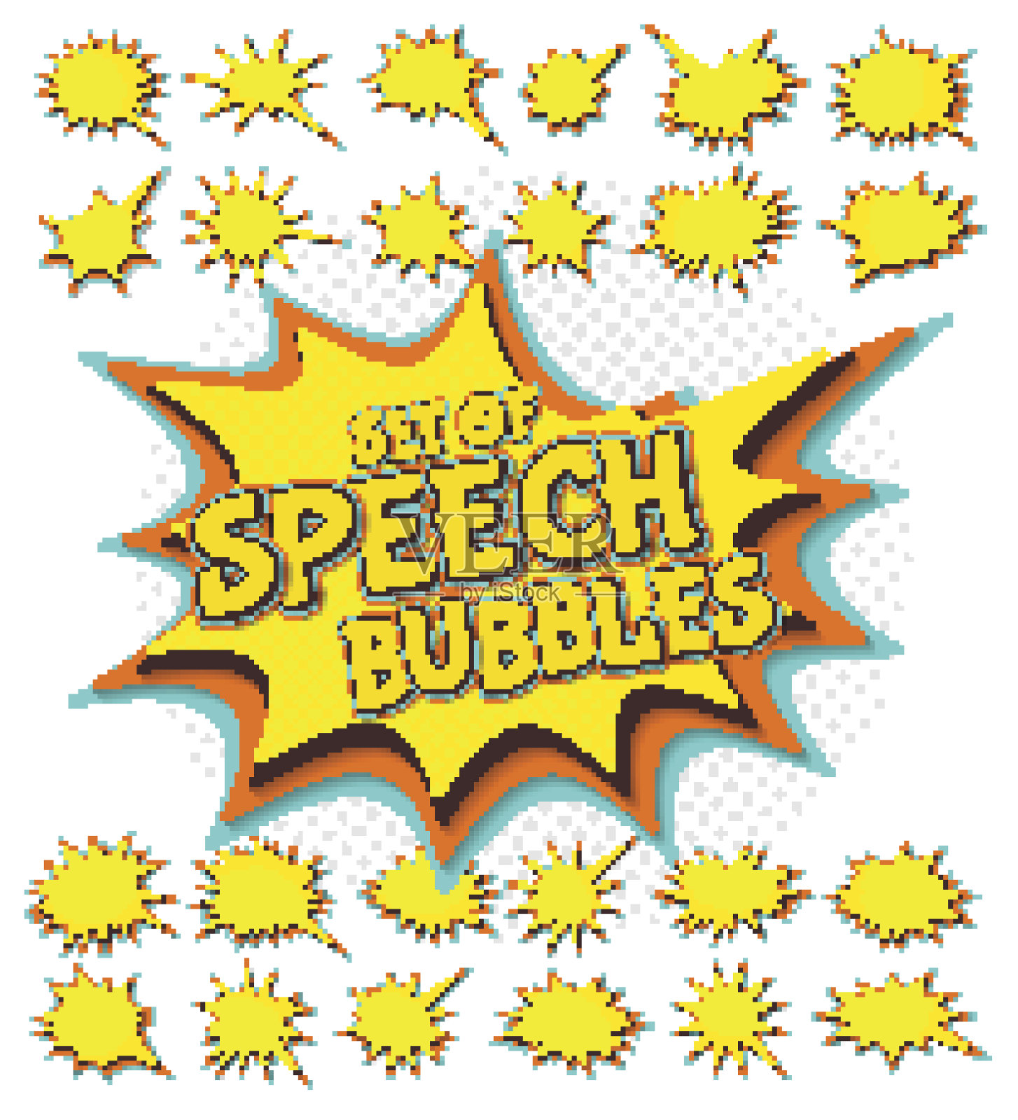 收集范本演讲气泡在波普艺术风格。漫画书的设计元素插画图片素材