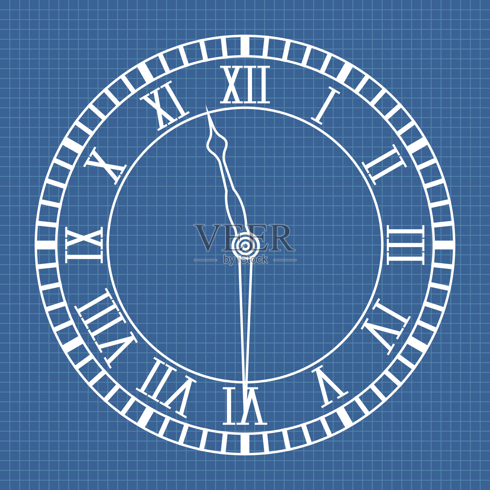 罗马数字时钟。图标。蓝图的背景。插画图片素材