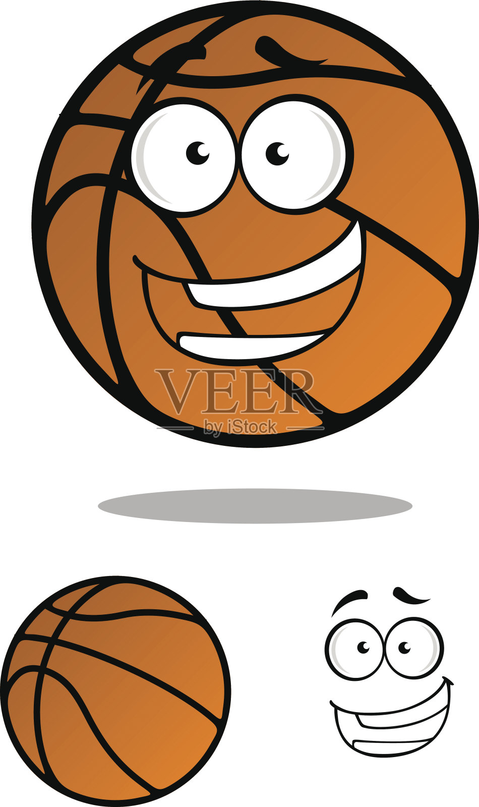 带笑脸的卡通篮球插画图片素材