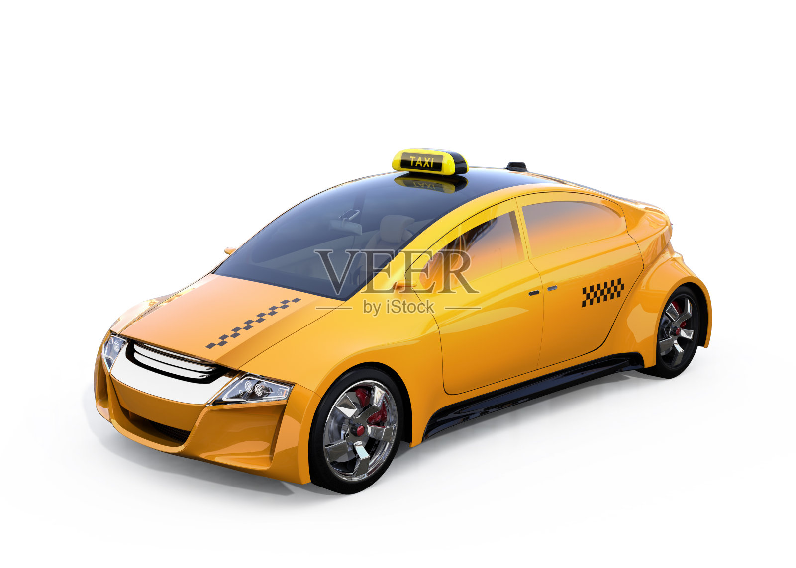黄色的电动出租车在街上行驶插画图片素材