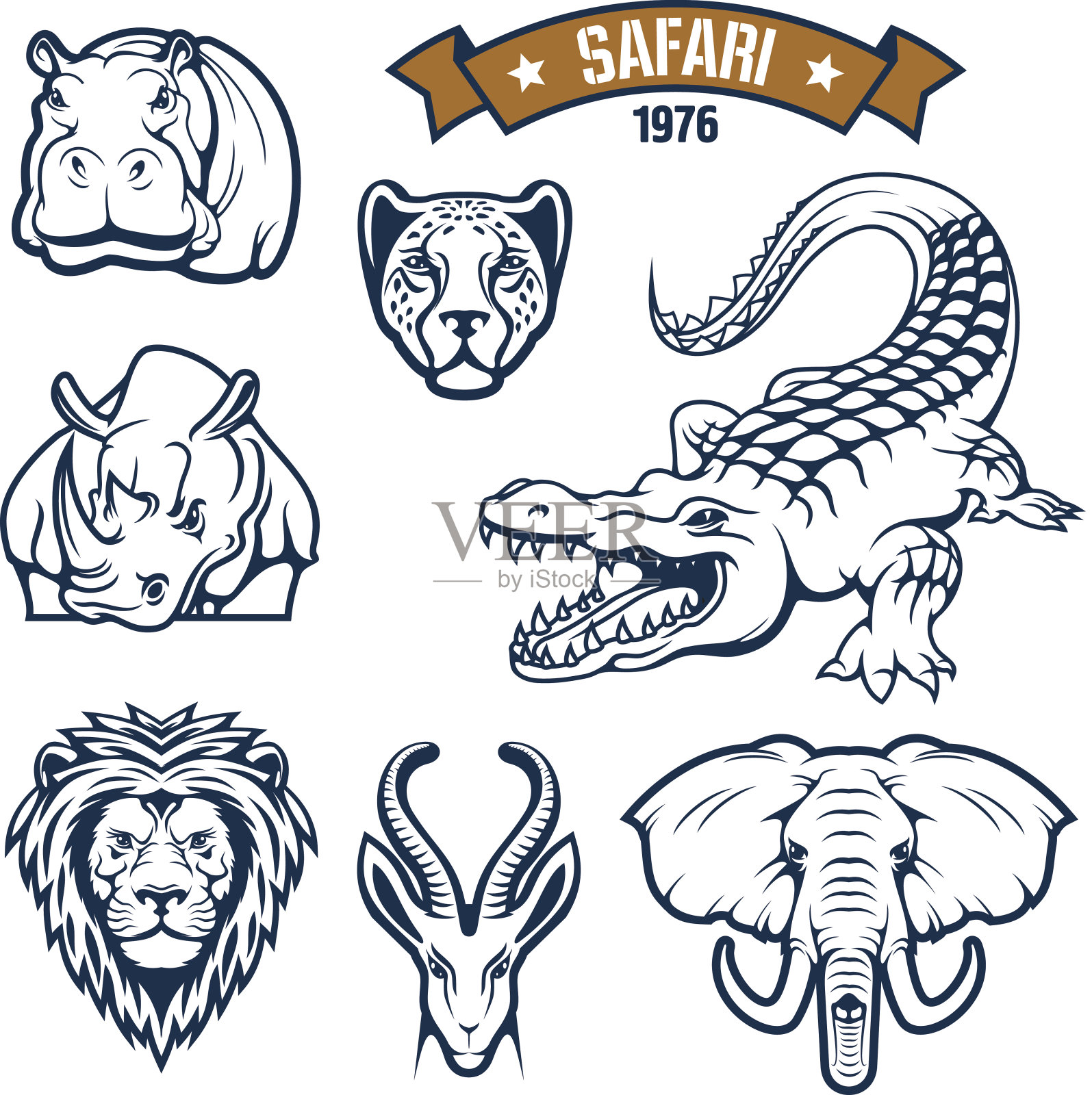 狩猎俱乐部动物矢量图标设置插画图片素材