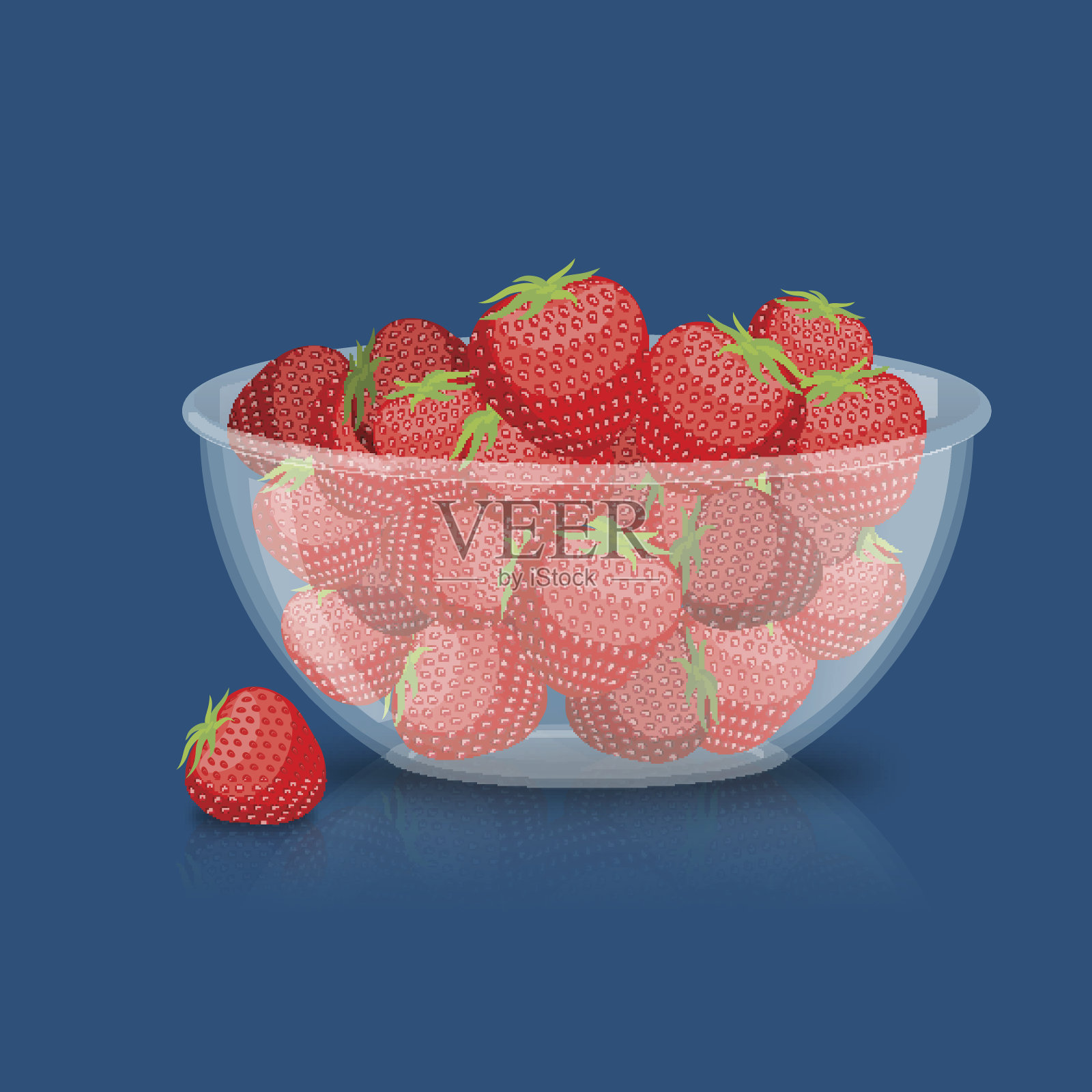 玻璃碗里的草莓。浆果在深盘子里。红色的新鲜水果插画图片素材