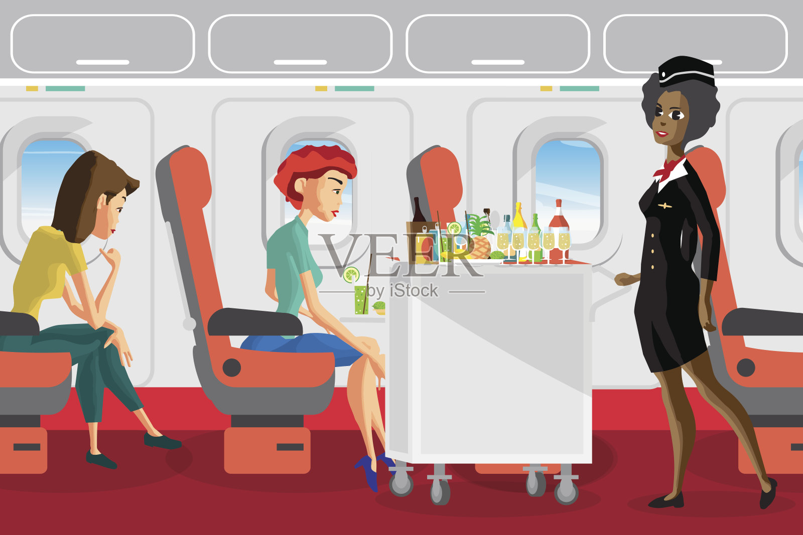 飞机上的乘客插画图片素材