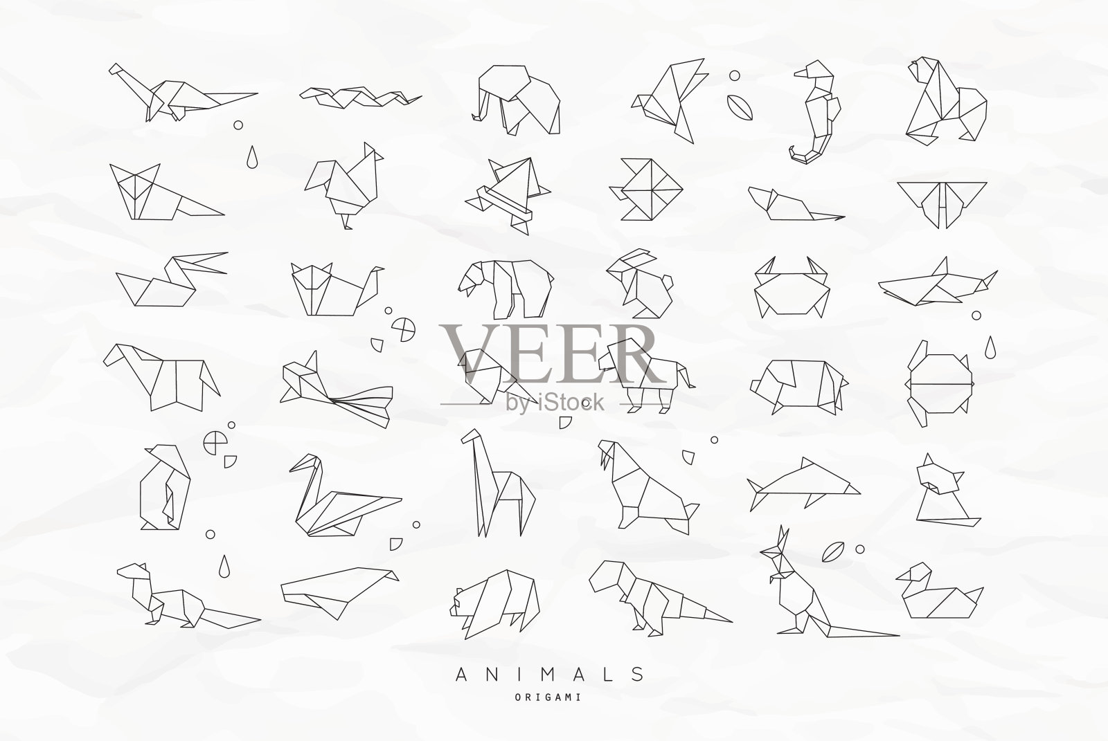 动物平折纸集皱设计元素图片