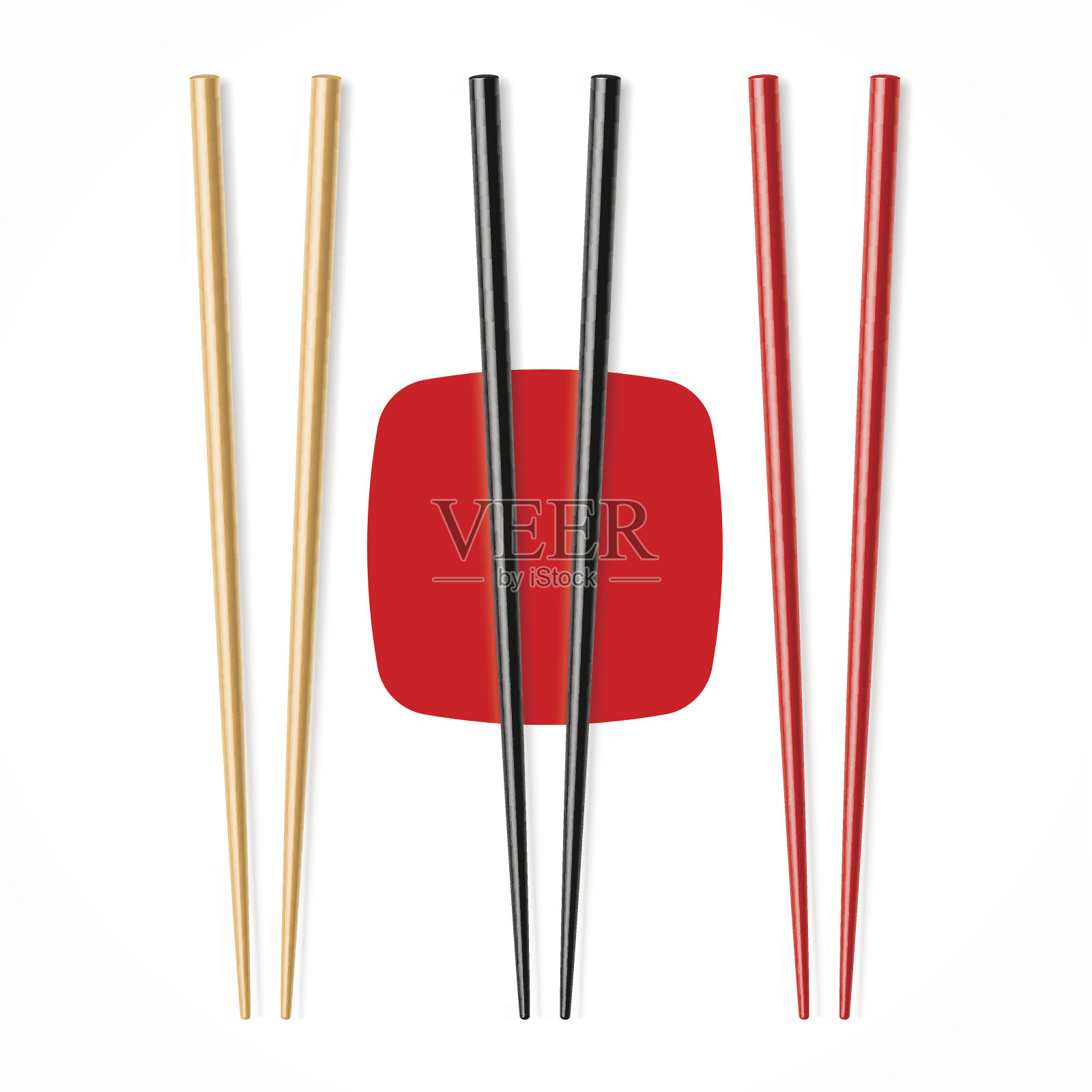 红色，黑色，木制的筷子插画图片素材