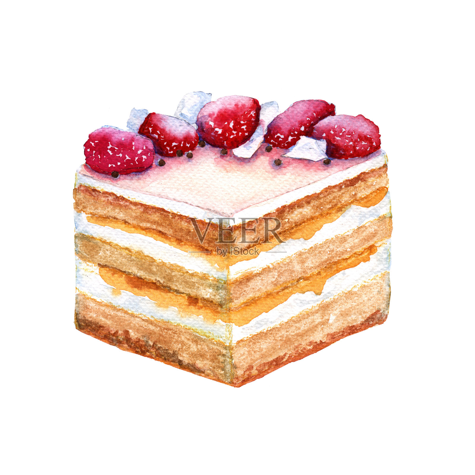 配上草莓饼干蛋糕。孤立在白色背景上。插画图片素材