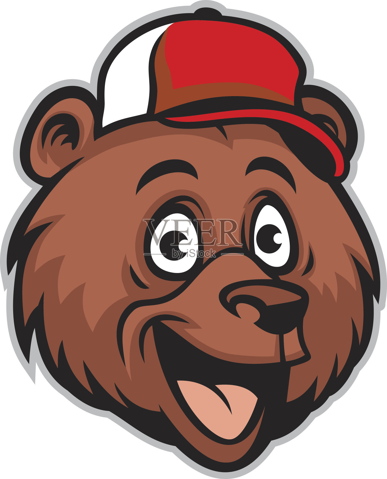 卡通欢快的熊头戴着棒球帽插画图片素材