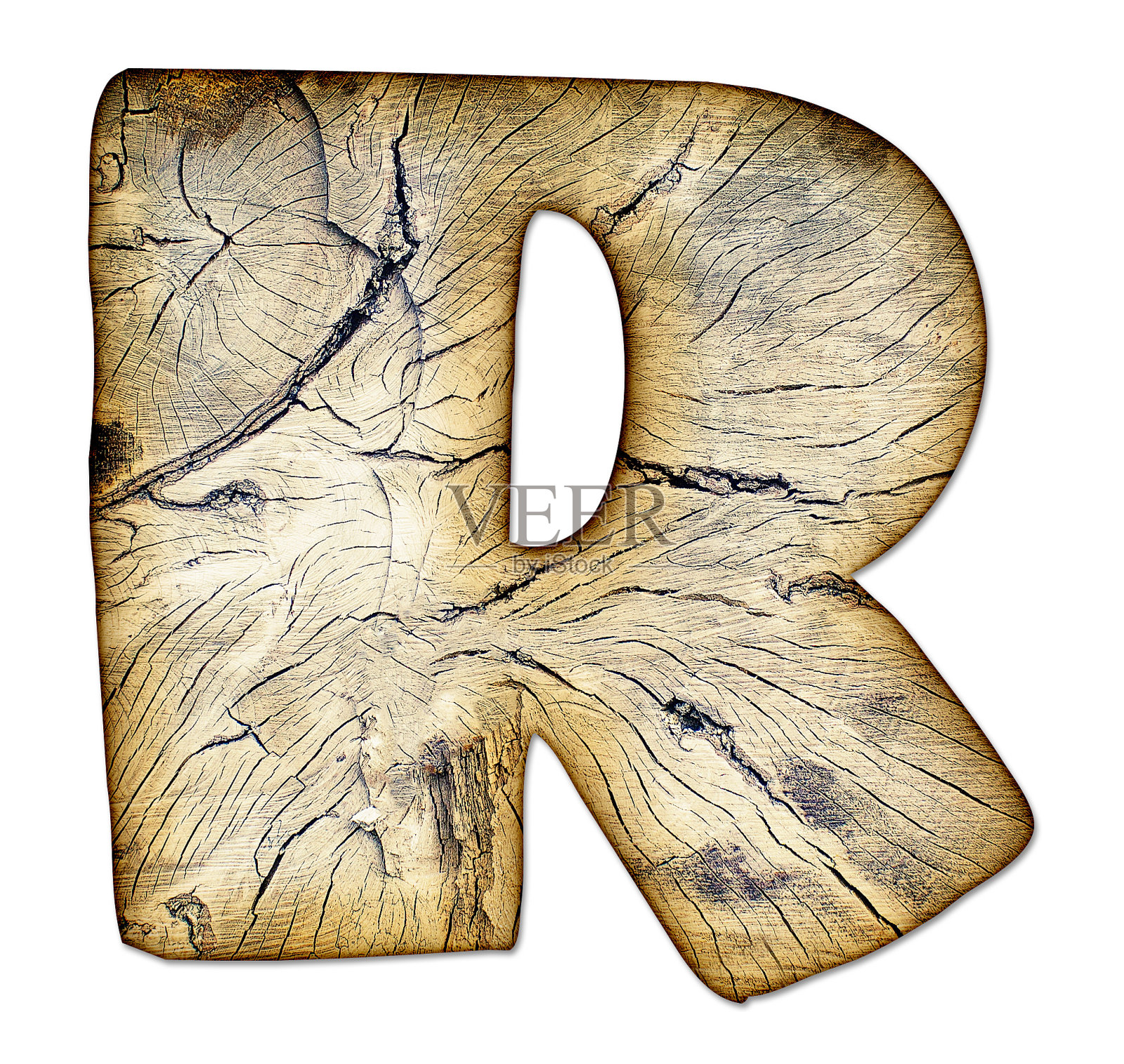 木材纹理的垃圾字母手工风格，字母R照片摄影图片