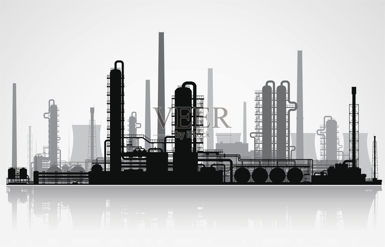 炼油厂的轮廓。矢量插图。插画图片素材