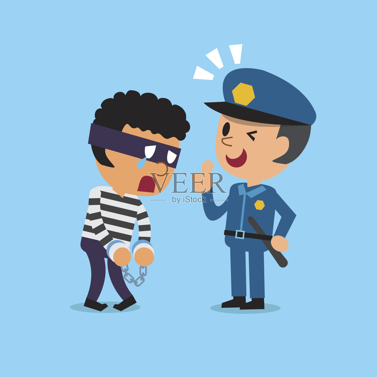 卡通警察和小偷插画图片素材