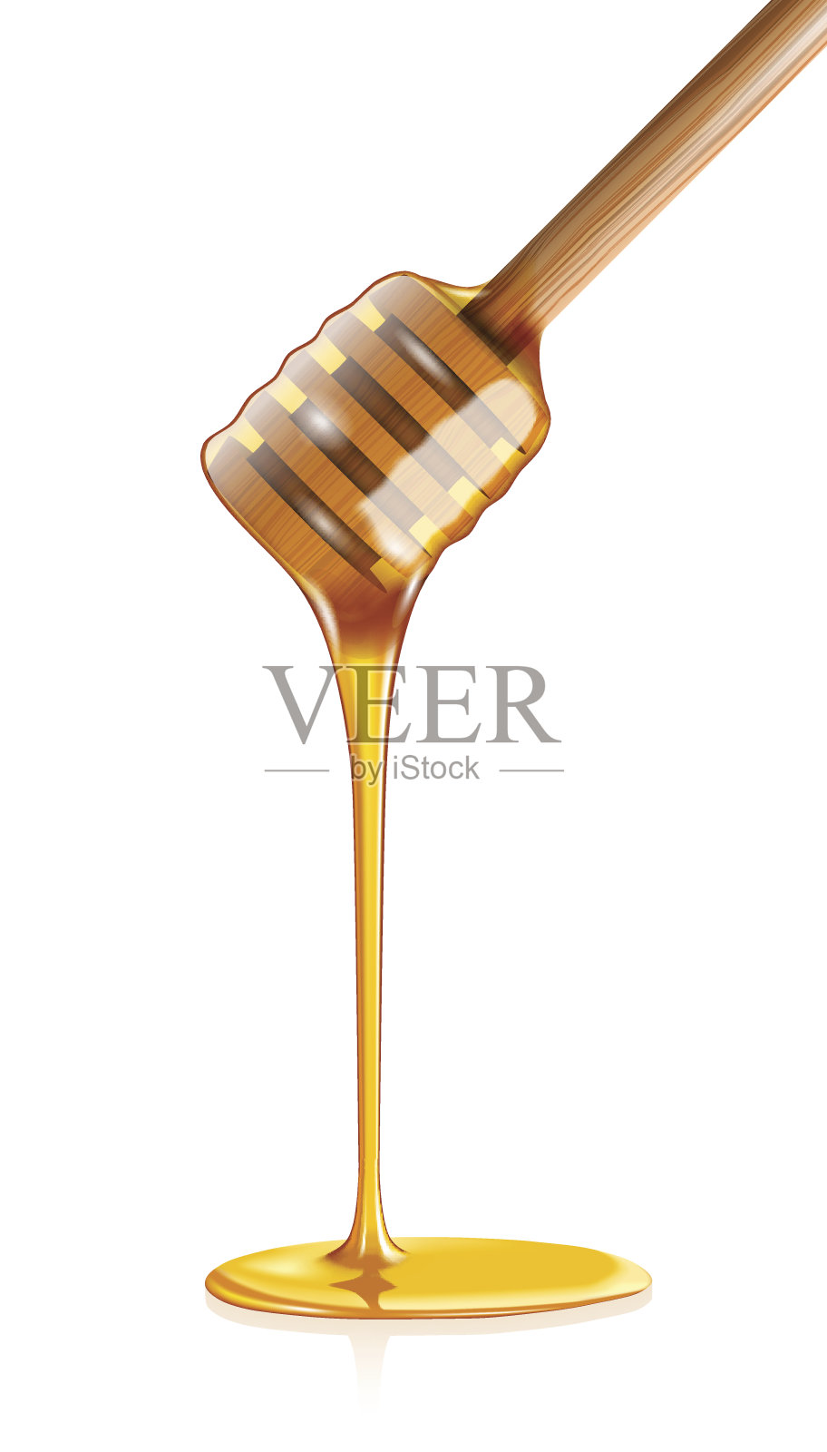 蜂蜜滴从木制的蜂蜜勺孤立在白色的背景插画图片素材