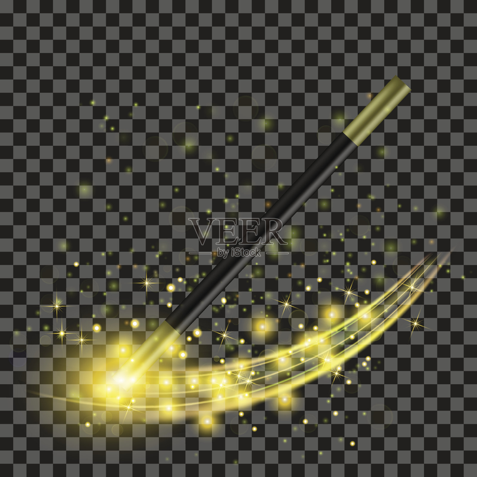 逼真的魔术棒与黄色星光插画图片素材
