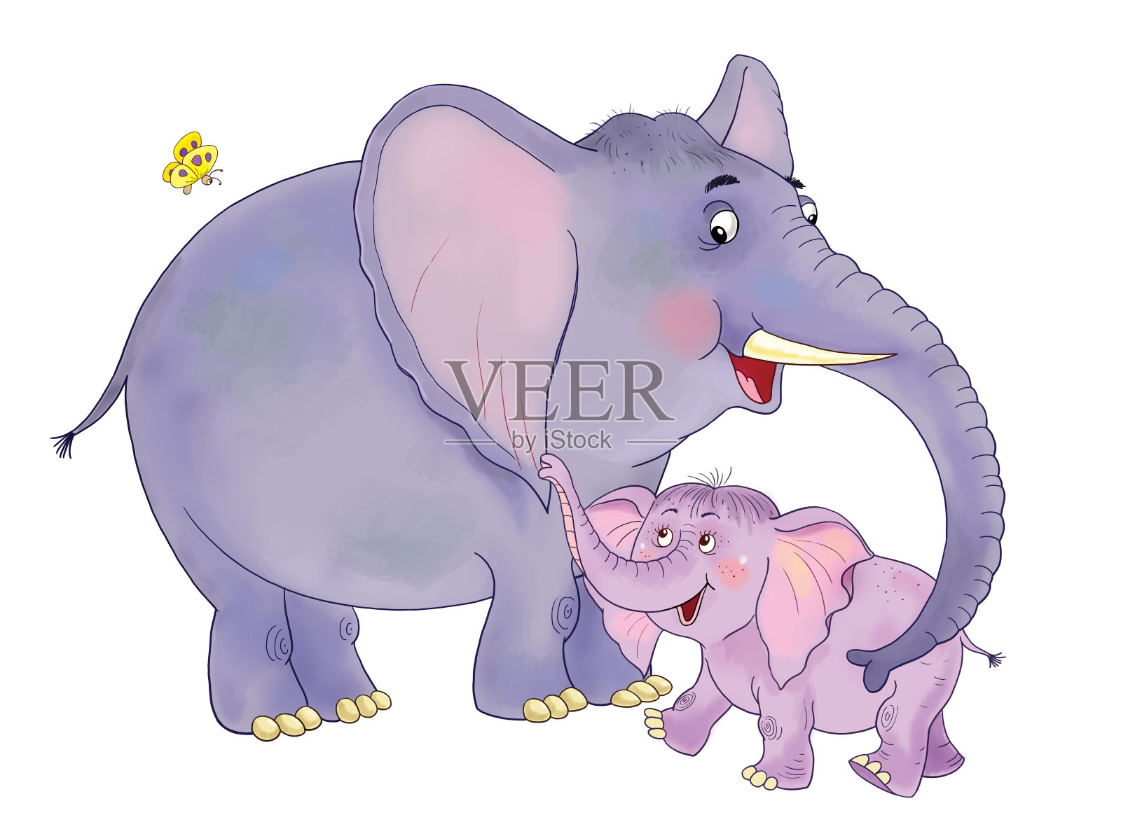 在动物园里。可爱的非洲动物。大象。对儿童插图。着色页面插画图片素材