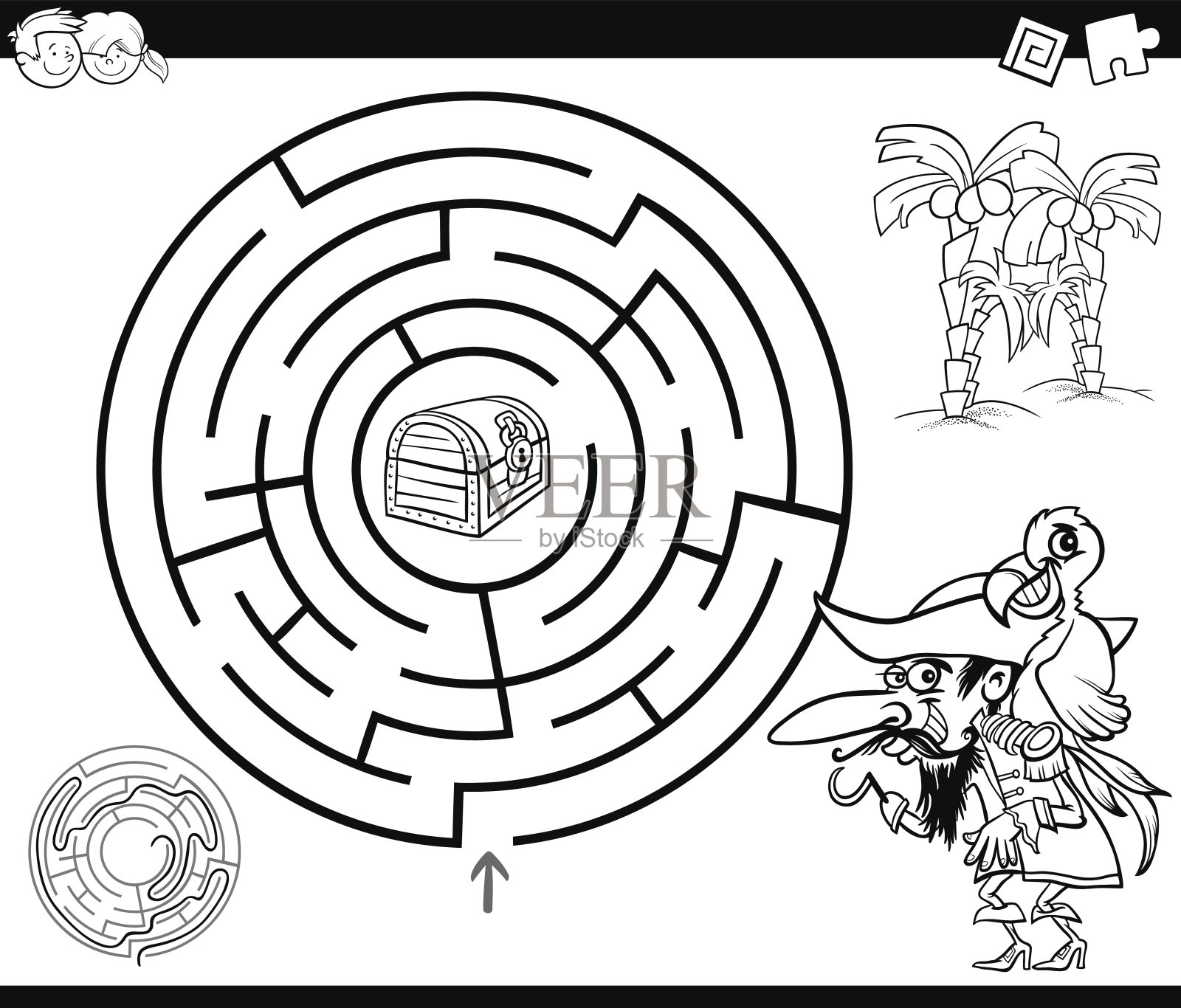 迷宫与海盗着色页插画图片素材