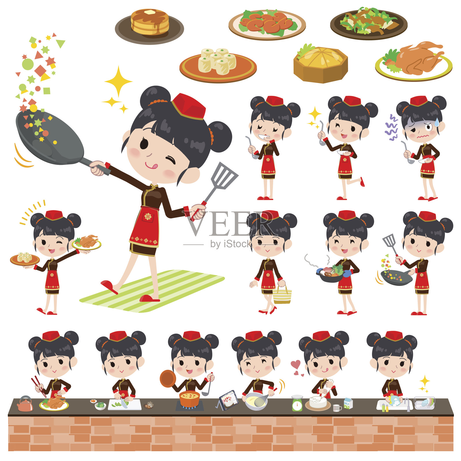 中国民族妇女的服装烹饪插画图片素材