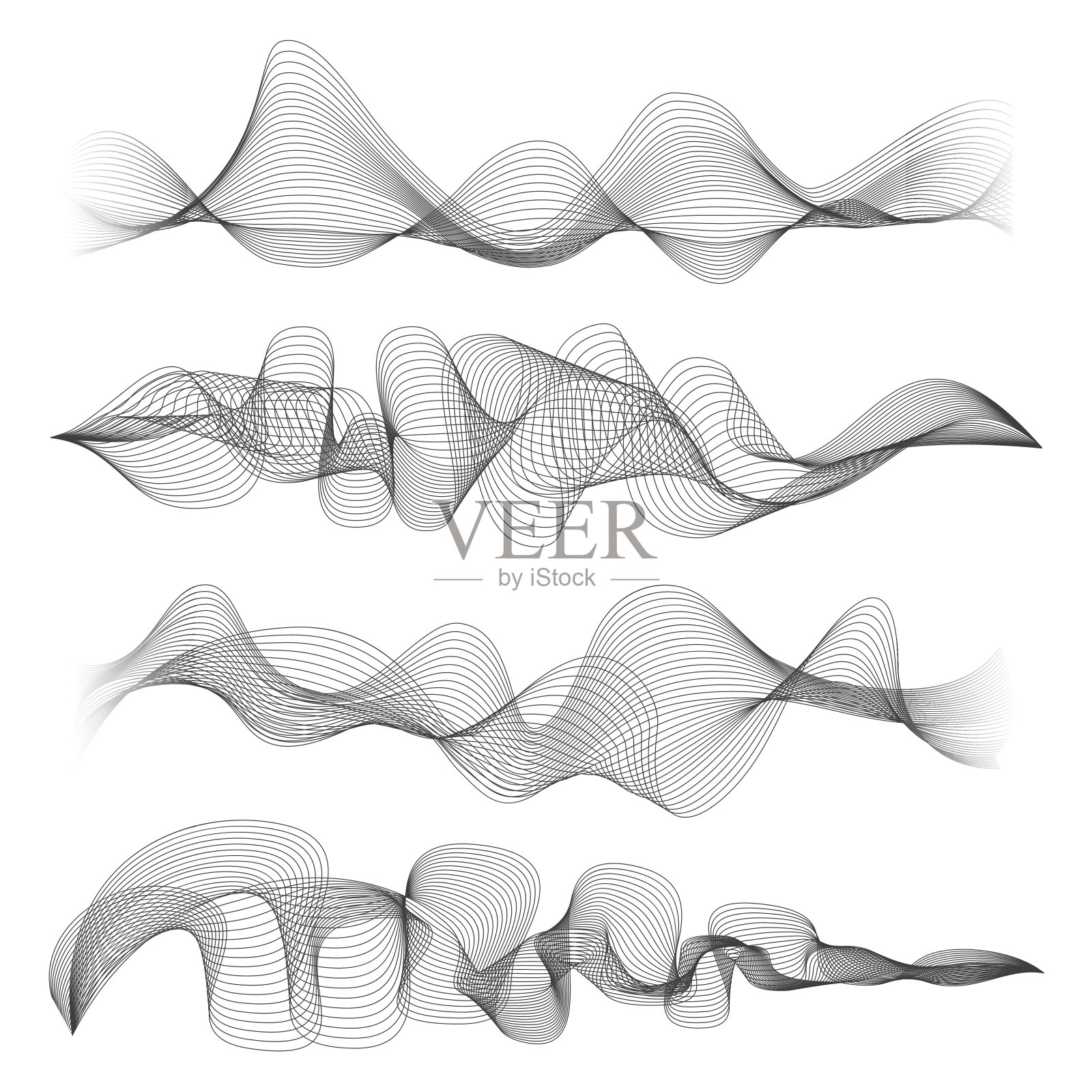抽象的声波隔离在白色背景上。数字音乐信号声波形状矢量插图插画图片素材