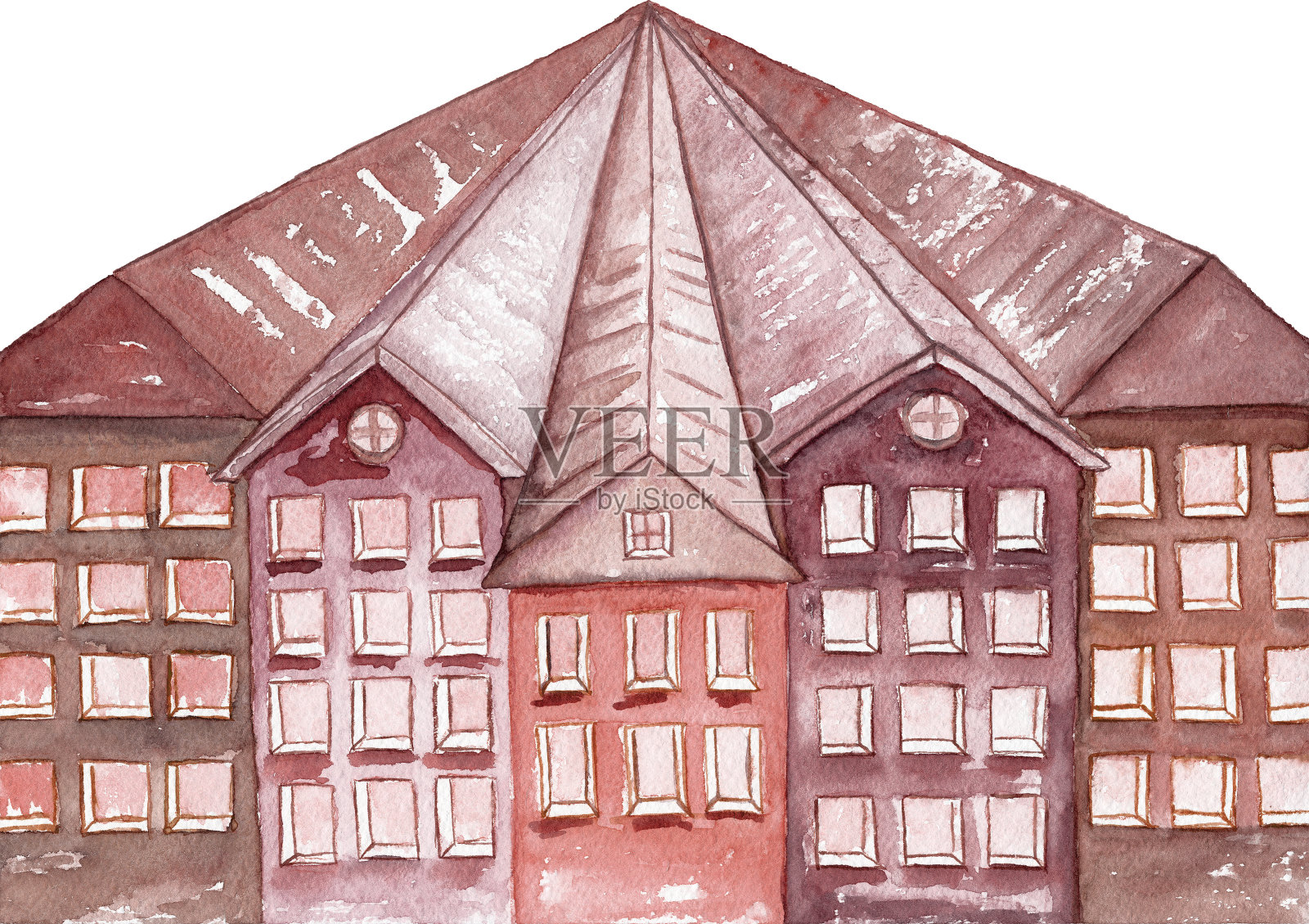 摘要勃艮第城市景观背景。红褐色卡通建筑。插画图片素材