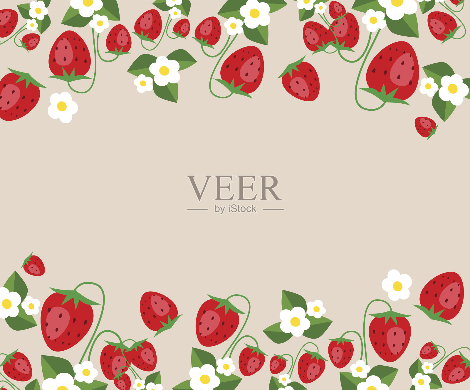 框架模板与草莓，树叶和花。向量的背景插画图片素材