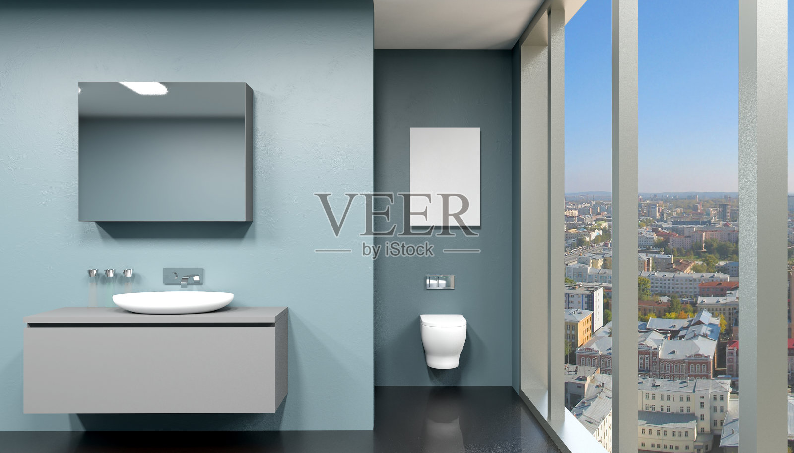 现代浴室的pano室内，3D渲染照片摄影图片
