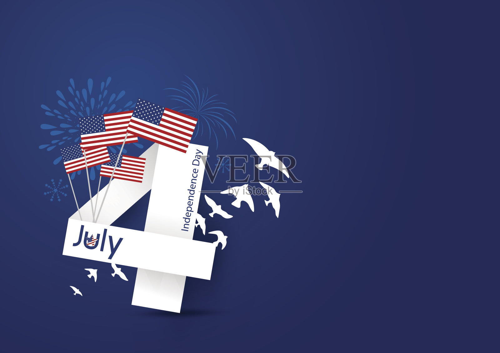 矢量美国4月7月快乐的独立日设计在蓝色的背景插画图片素材