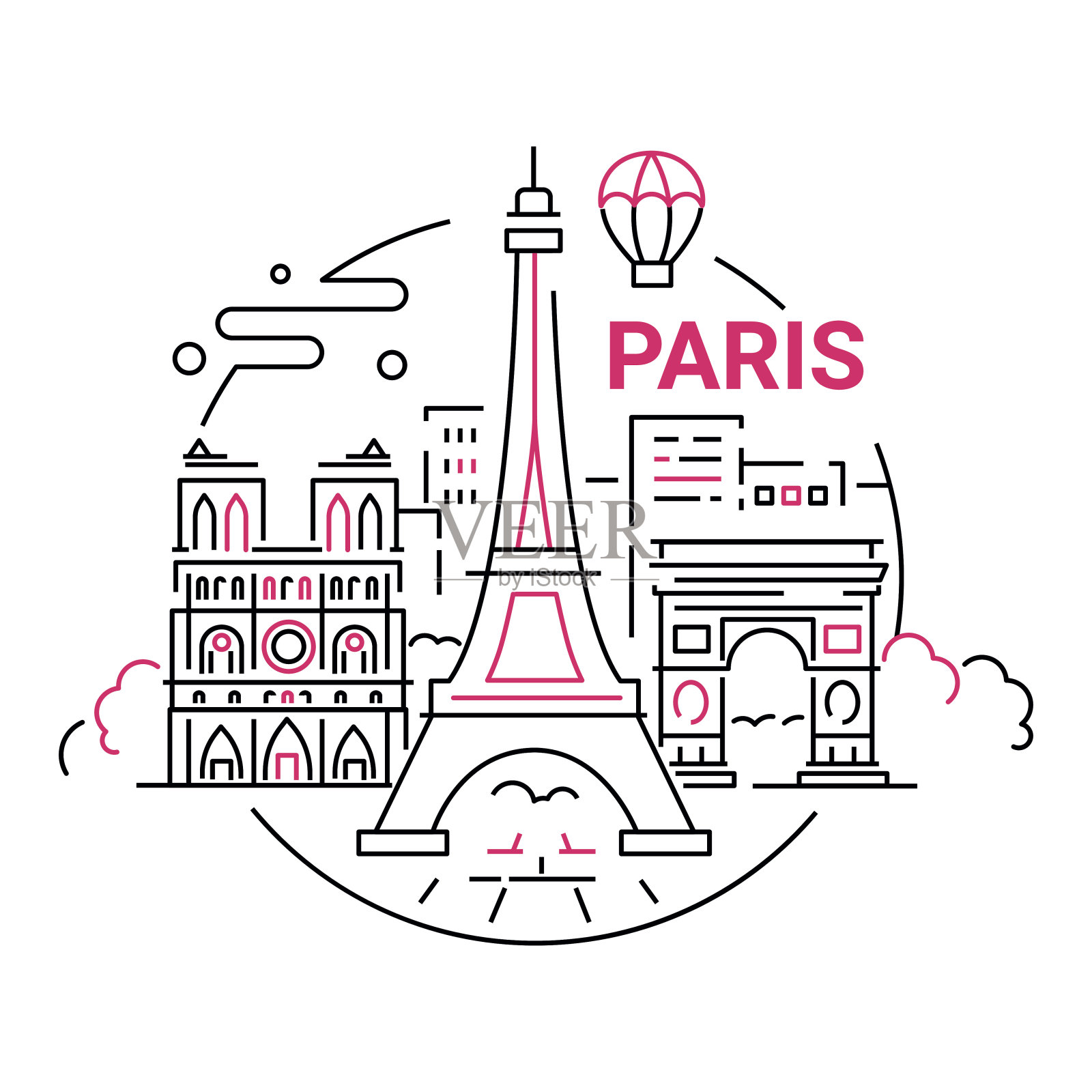 法国-现代矢量线旅行插图插画图片素材