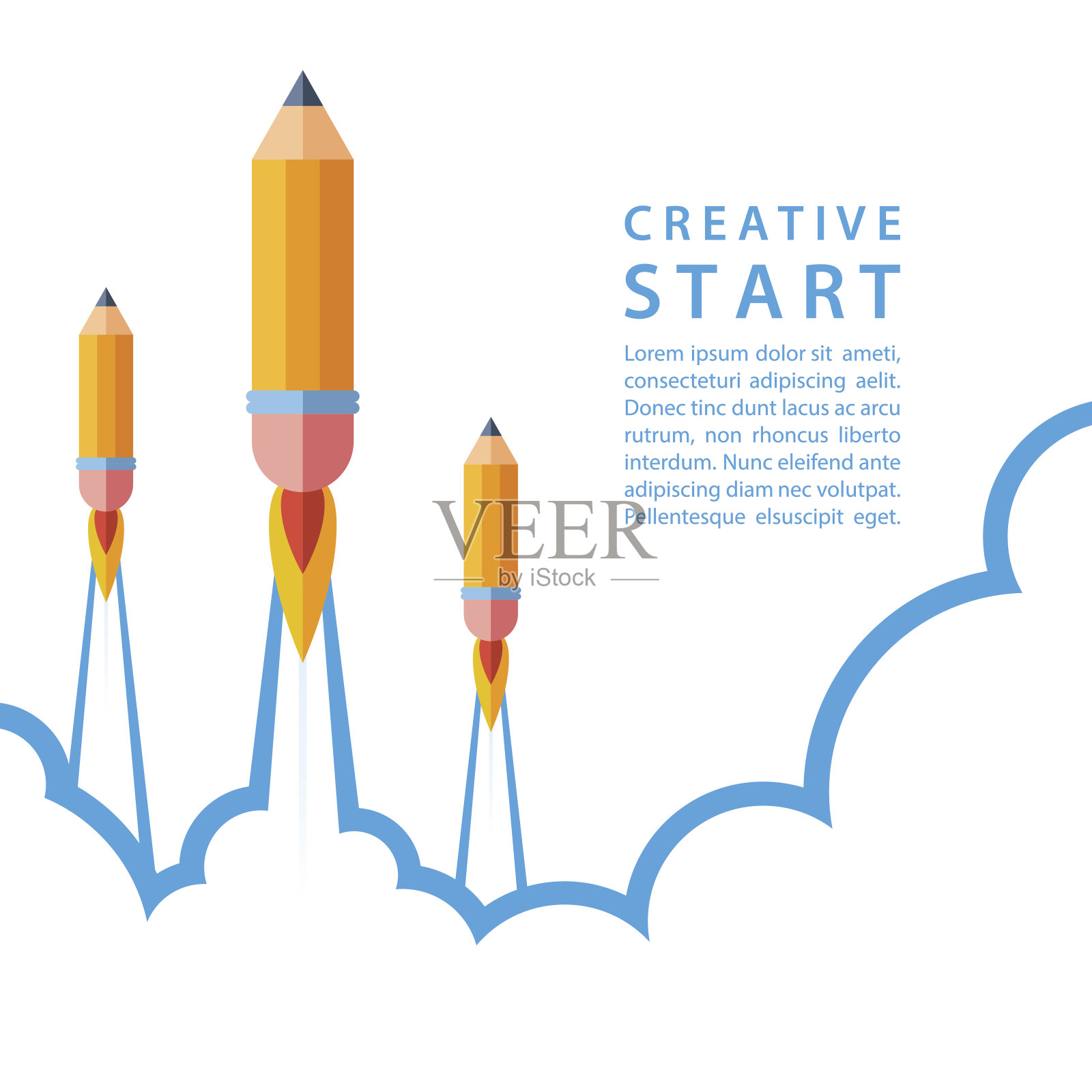 创造性的概念开始。从铅笔火箭开始。设计模板素材
