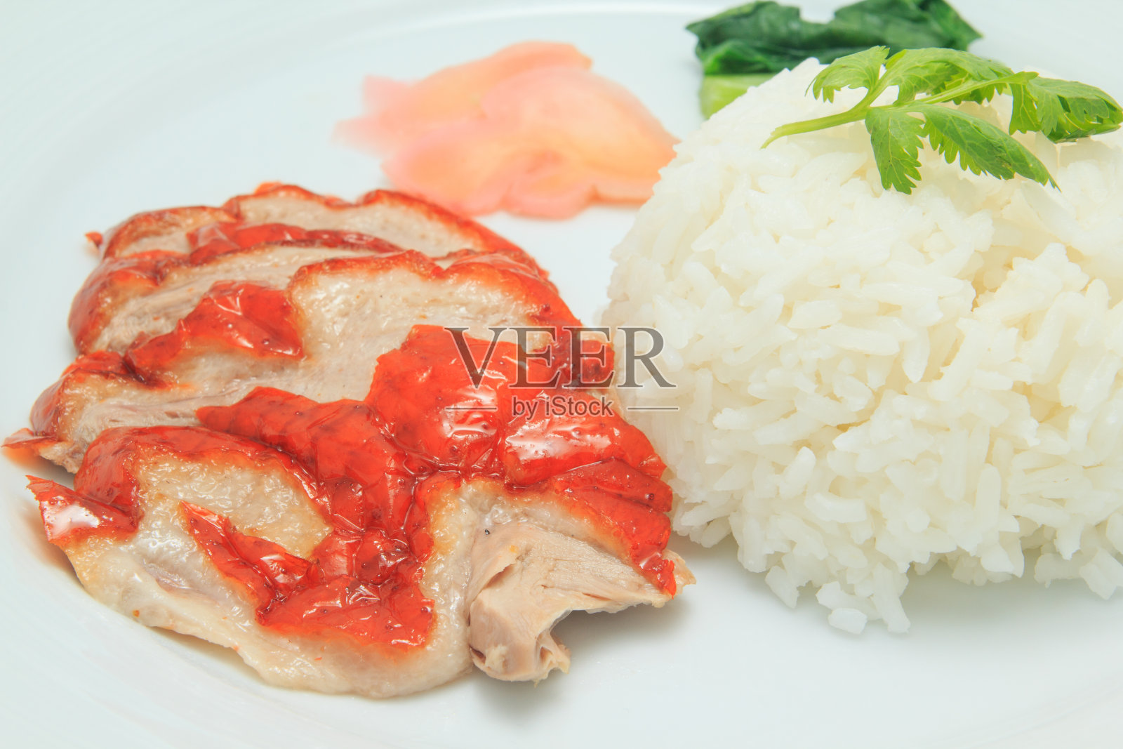 烤鸭配米饭和蔬菜照片摄影图片