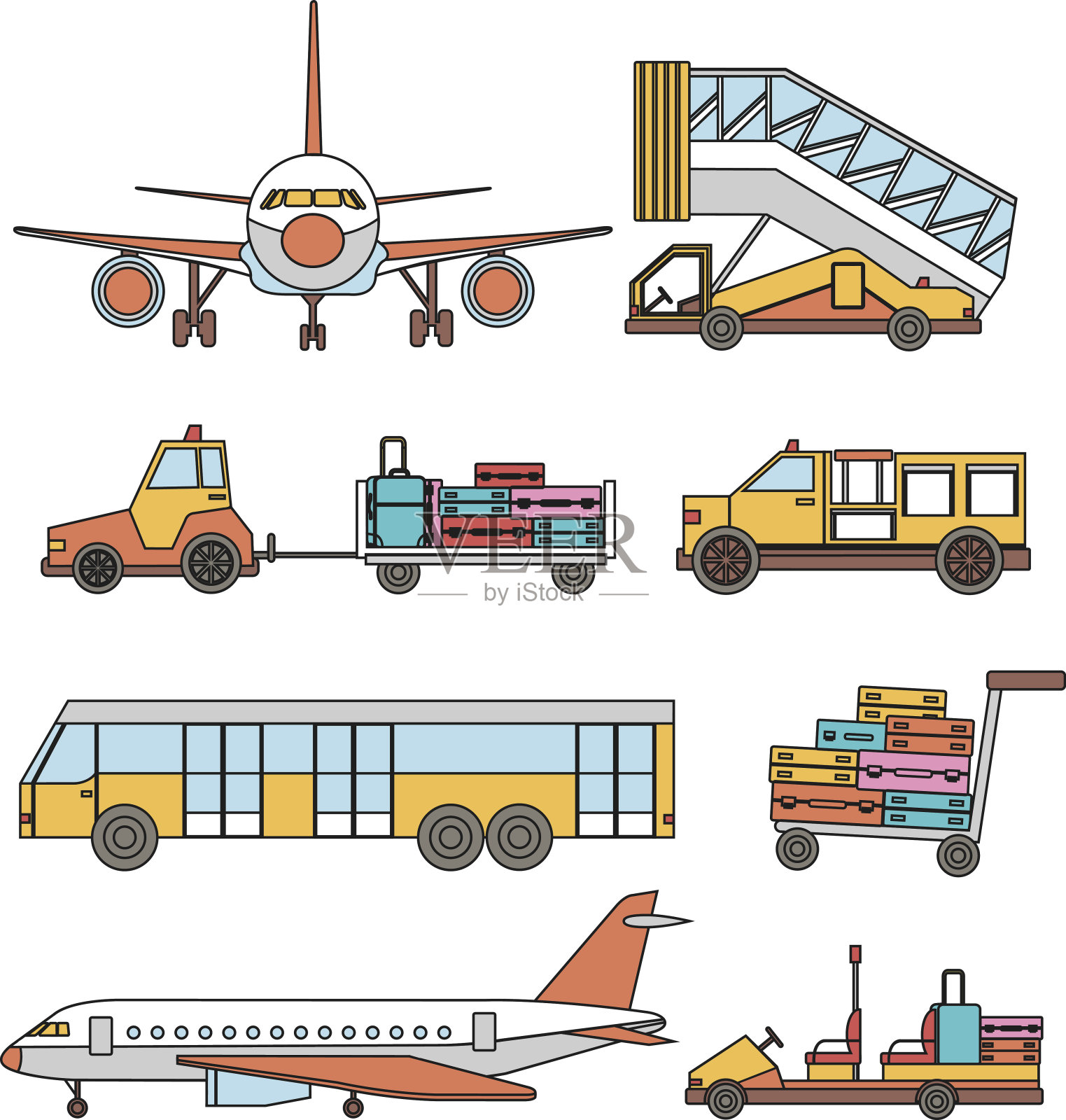 机场运输矢量线集插画图片素材