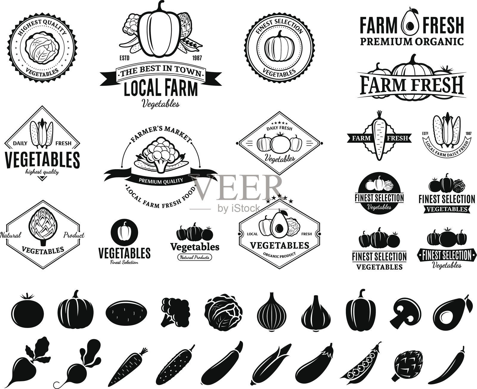 采购产品蔬菜标签，蔬菜图标和设计元素插画图片素材