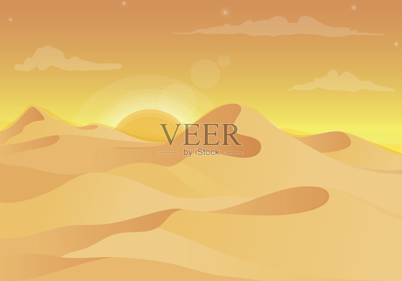炙热的沙漠景观与日落插画图片素材