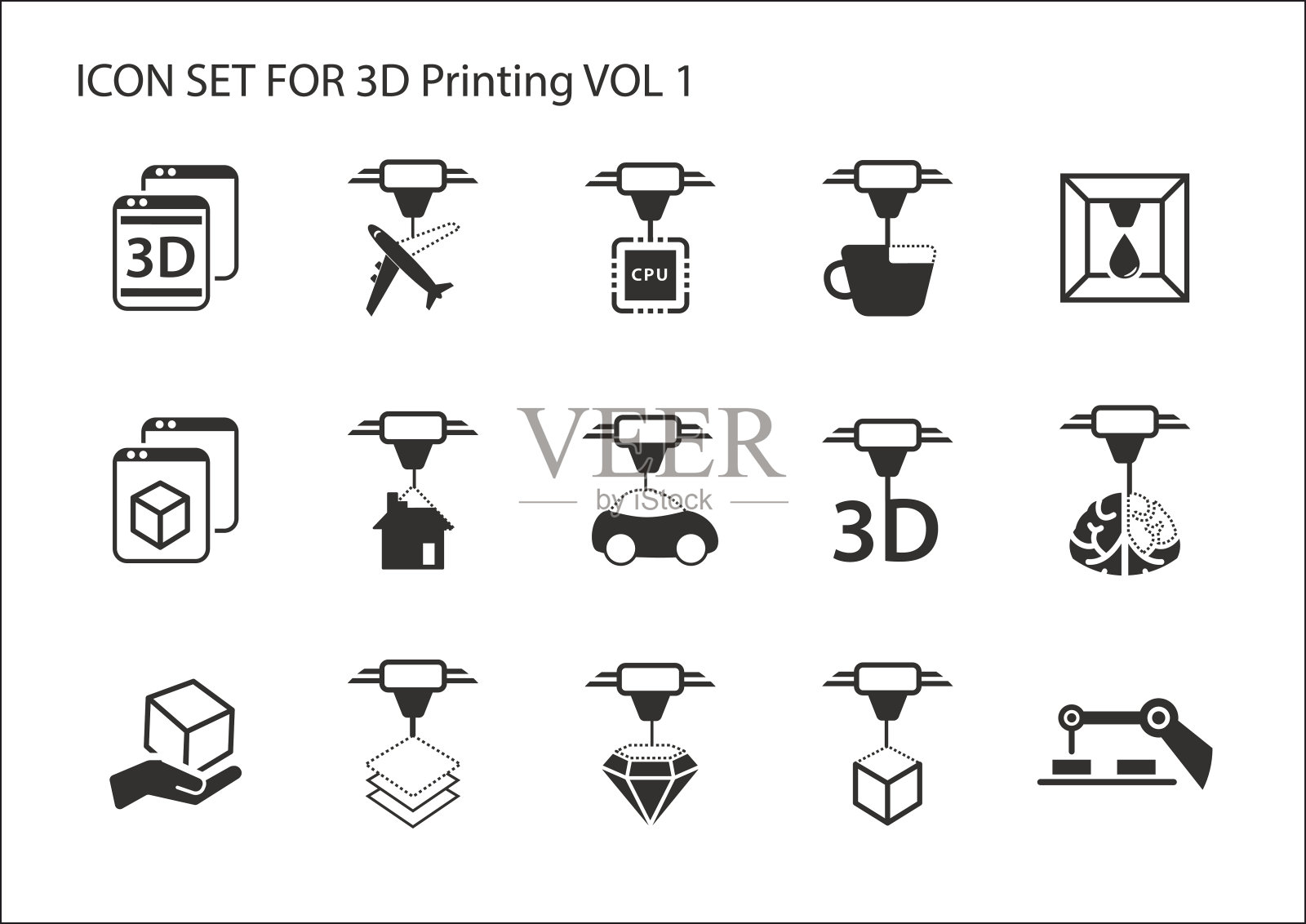 3D打印概念图标设置与各种符号图标素材