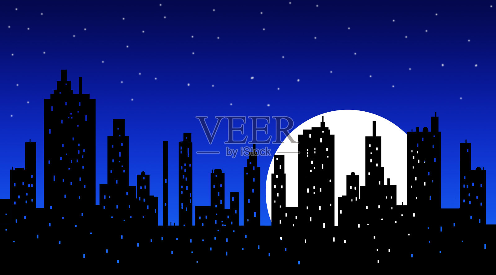 夜晚现代城市摩天大楼的轮廓照片摄影图片