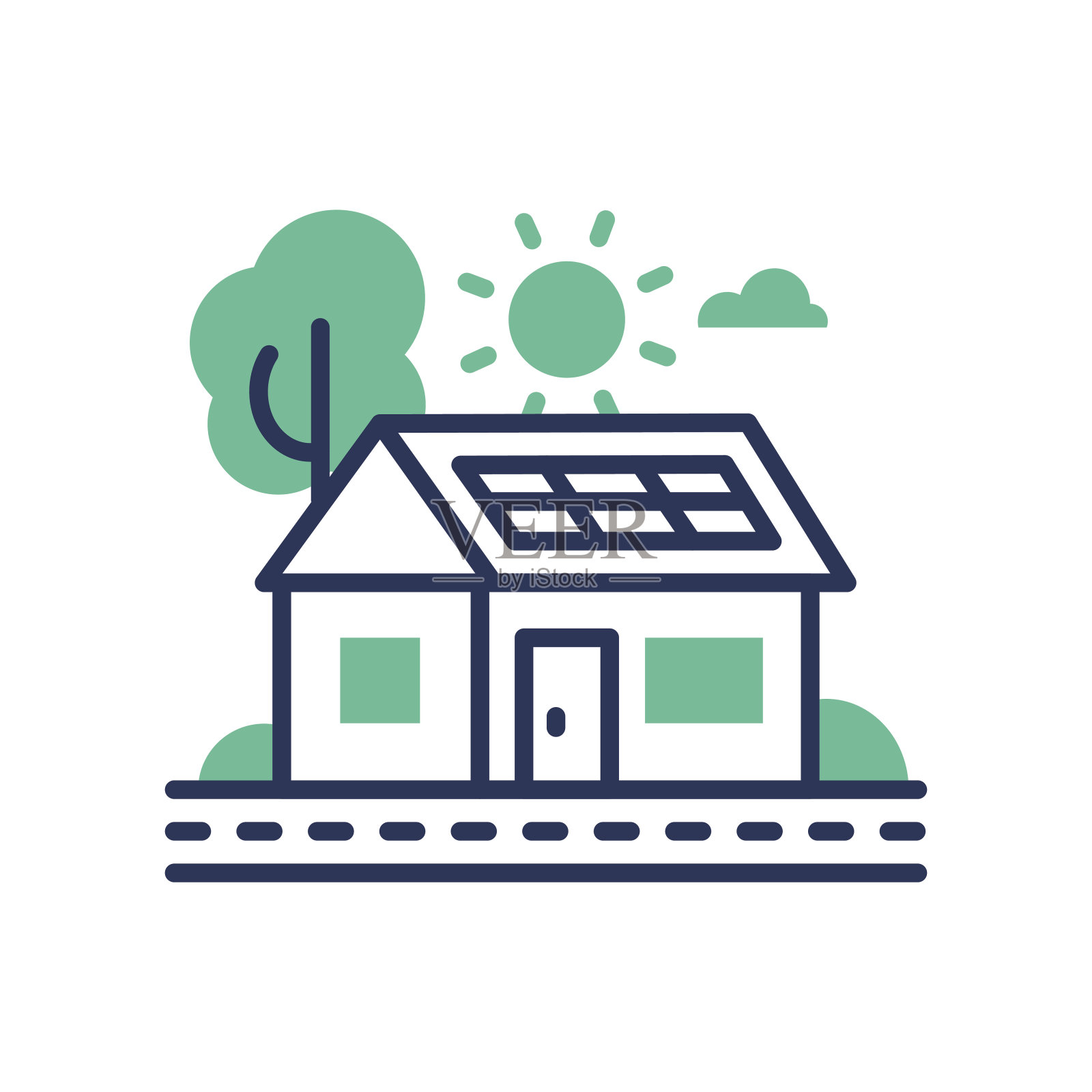 生态住宅-现代向量单线图标插画图片素材