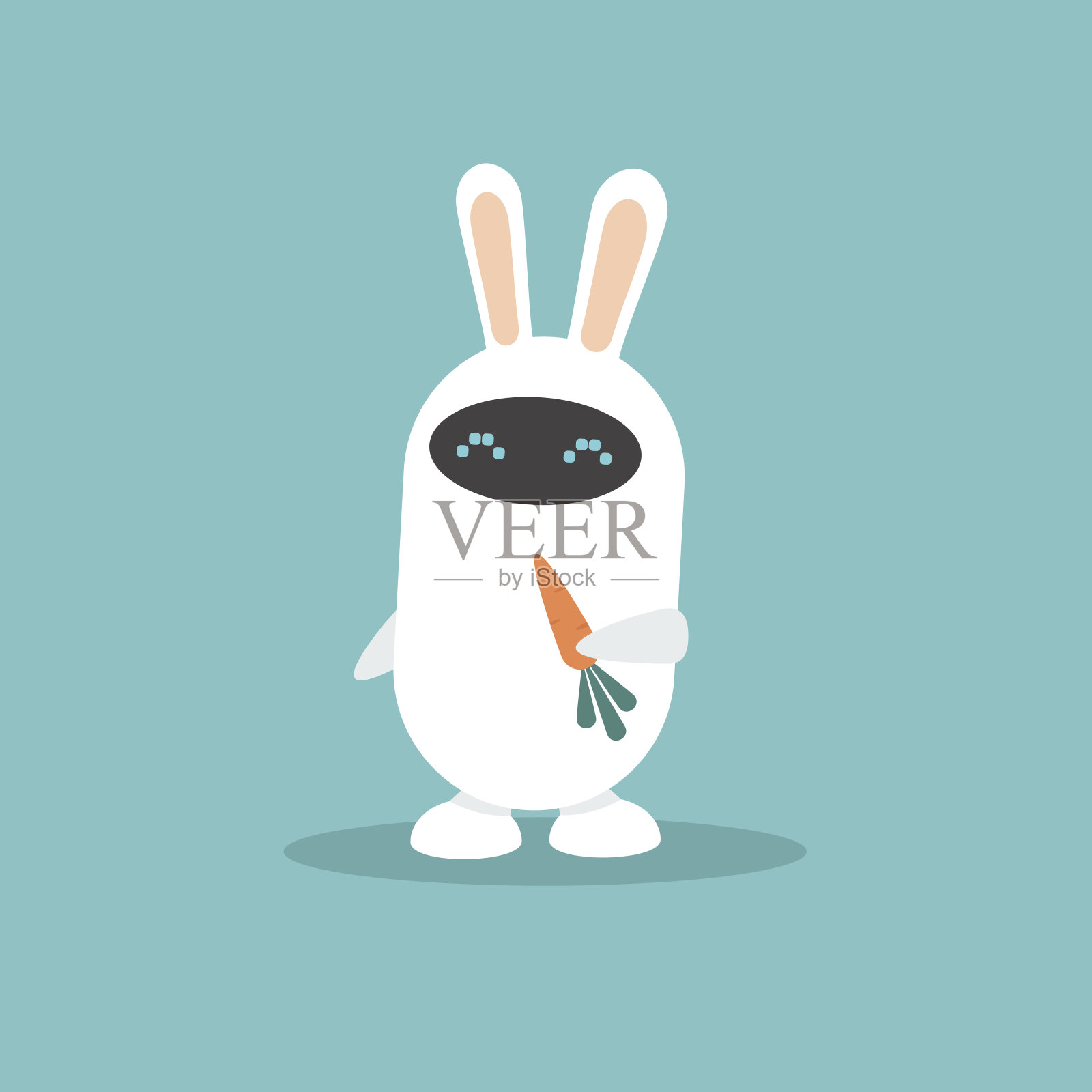 家里的助理。可爱的白色机器人兔子耳朵拿着胡萝卜/平面可编辑矢量插图，剪辑艺术设计元素图片