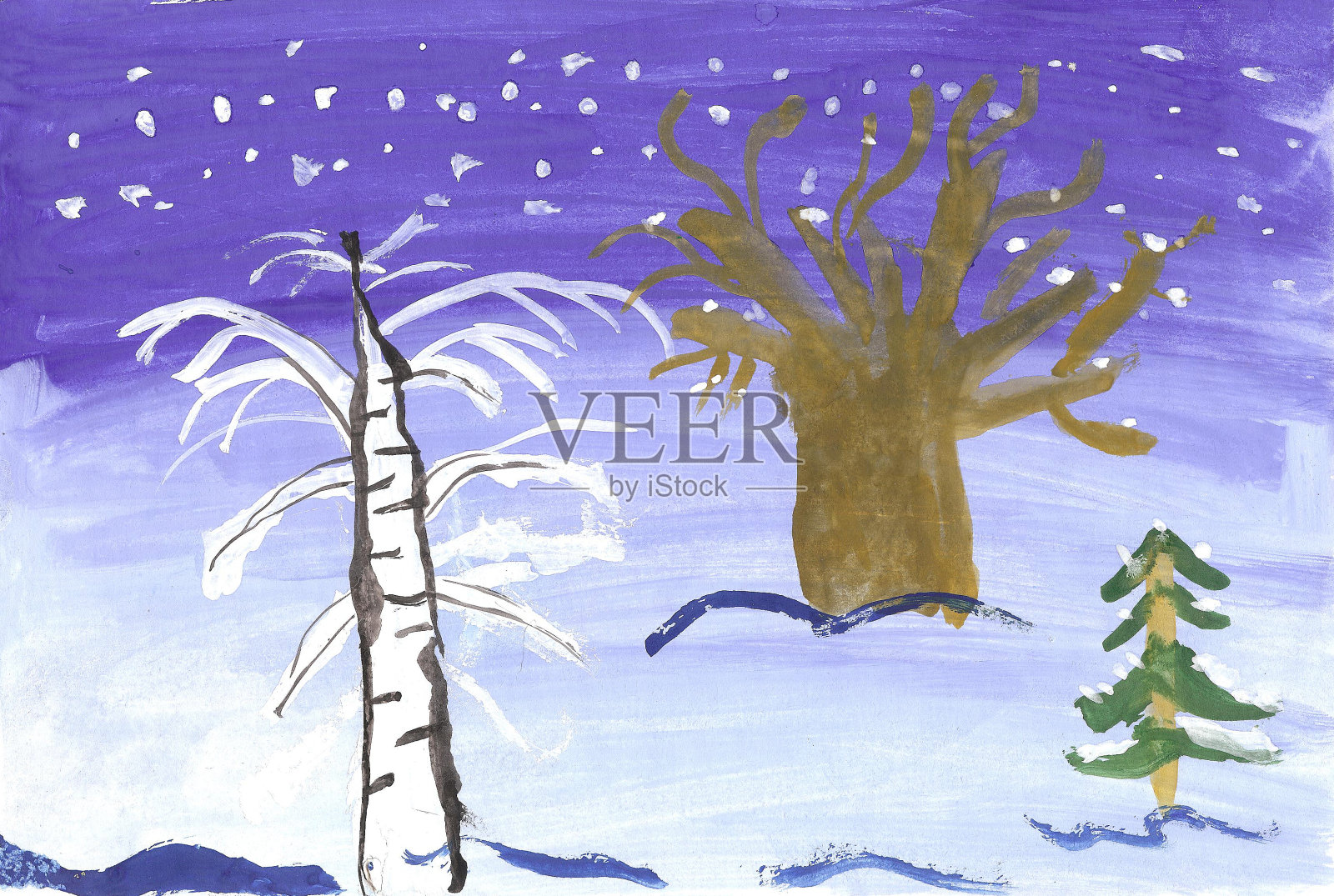 孩子们画冬天的风景画。插画图片素材