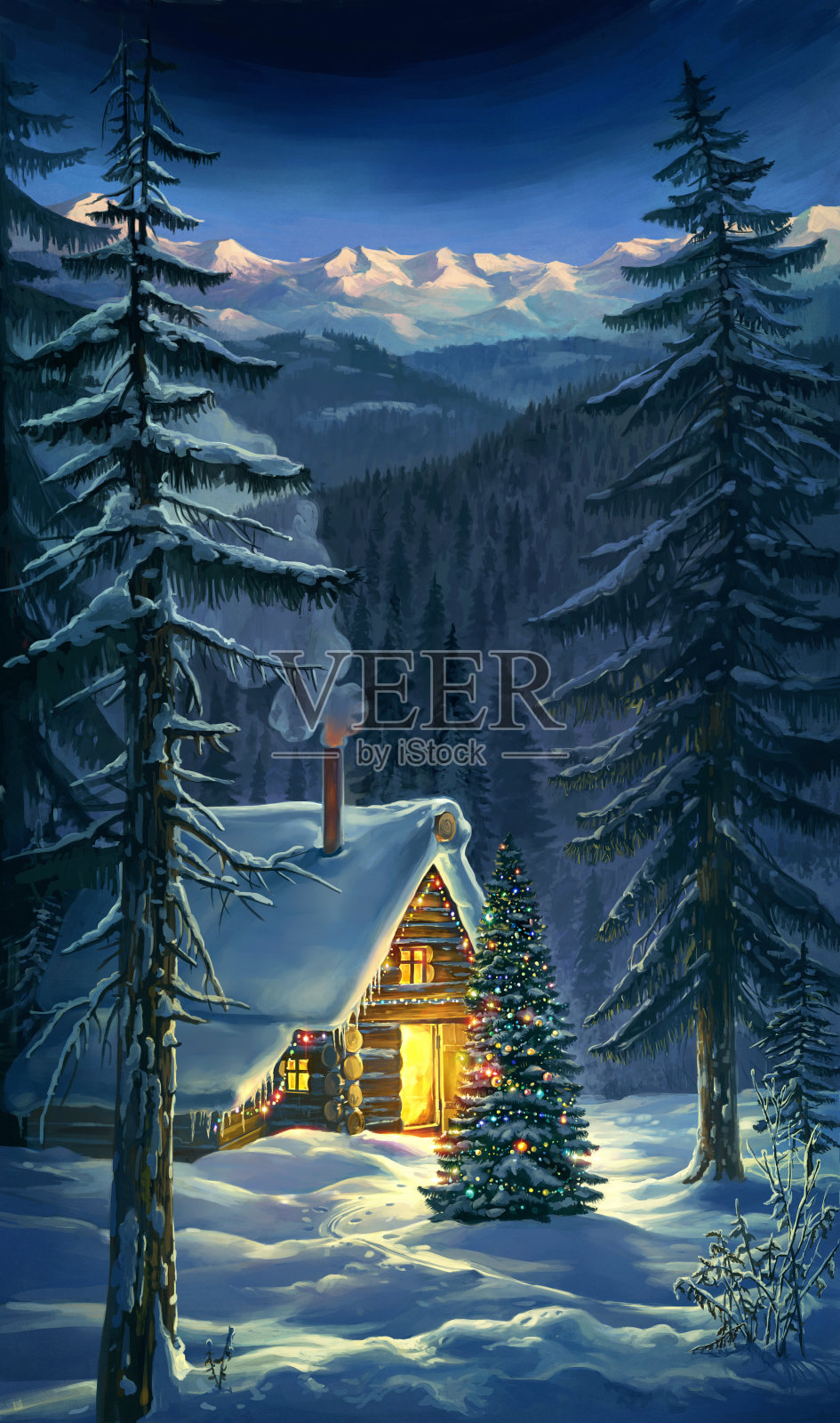 圣诞节。新年冬季景观。插画图片素材