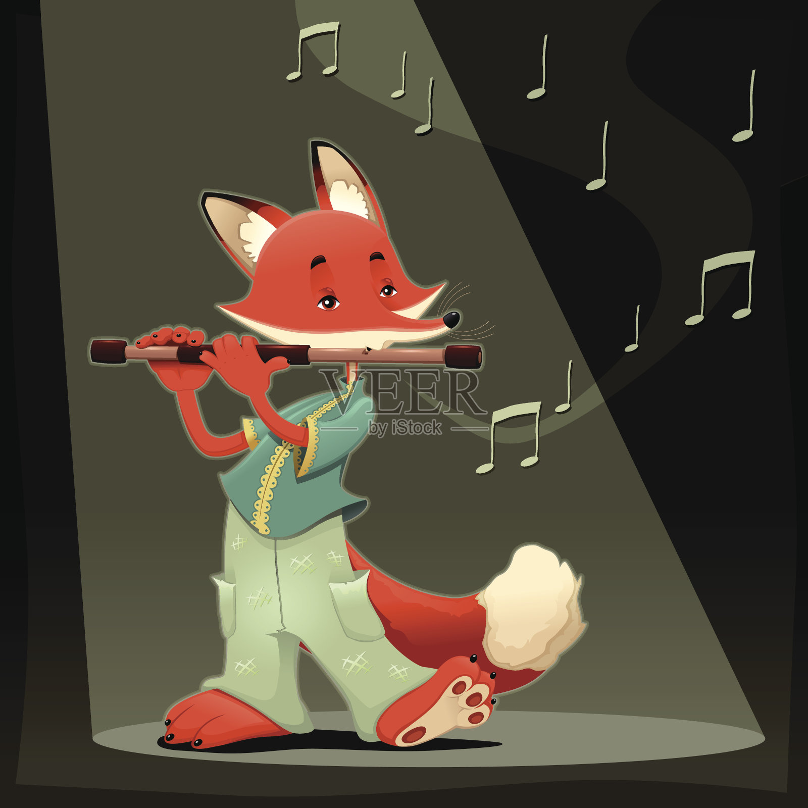 音乐家狐狸。插画图片素材