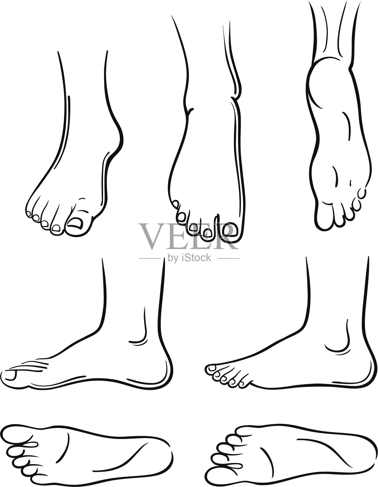 七个人的脚孤立在白色背景上插画图片素材
