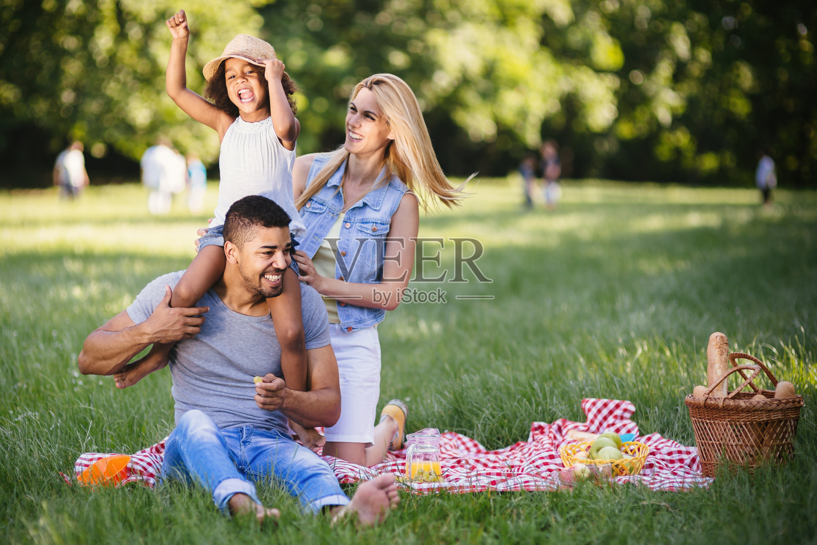 快乐的家庭享受野餐的大自然照片摄影图片