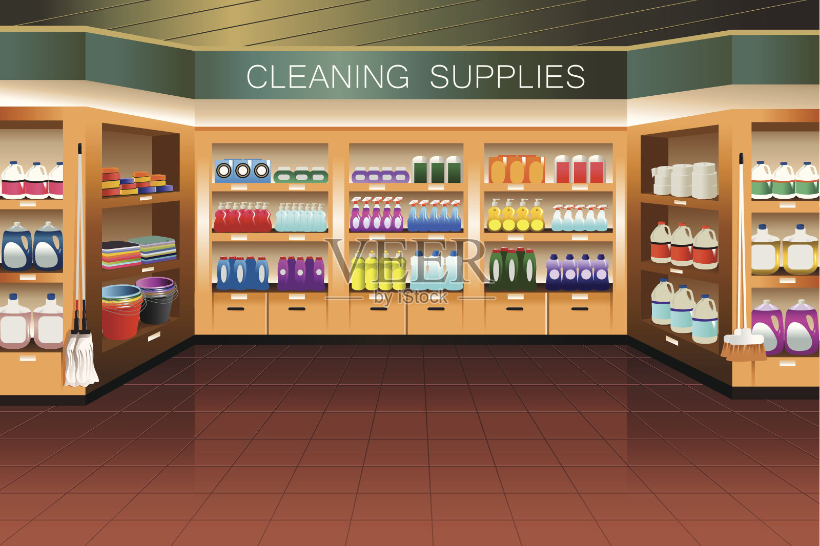 杂货店:清洁用品区插画图片素材