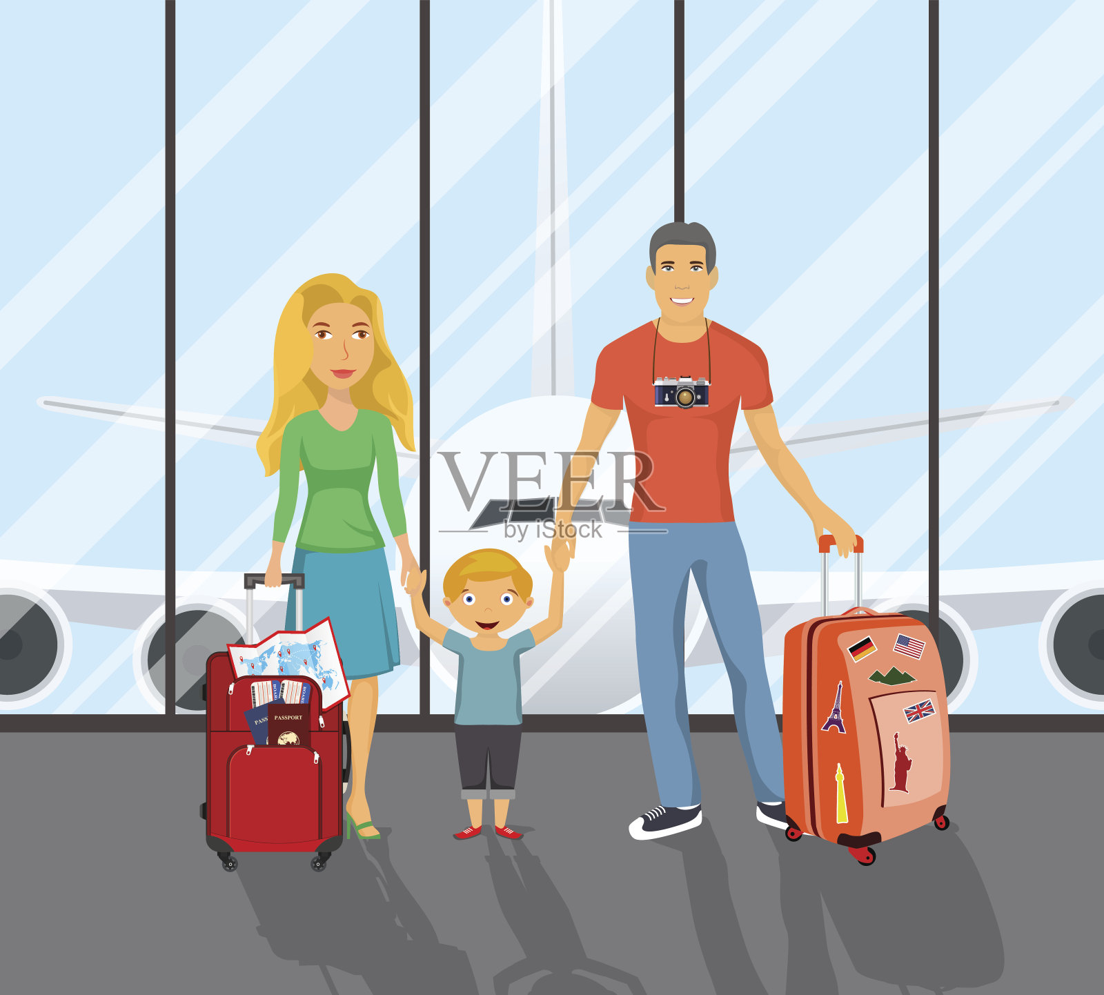 家人在机场。插画图片素材