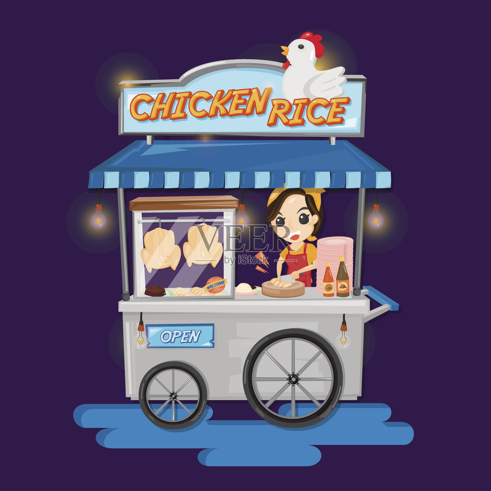 泰国鸡饭的餐车。插画图片素材